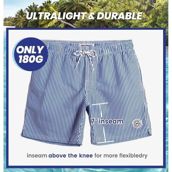 ✨Men's Blue Swim Trunks 7 Inch Swim Shorts Swim Suits Mesh Liner Board Shorts - Picture 6 of 6